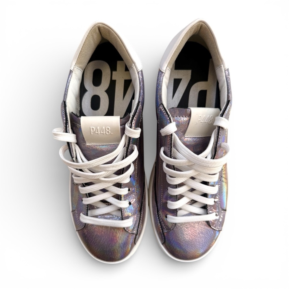 NWT P448 Leather Sneakers Women Size 9 Iridescent Low Top - Picture 3 of 13